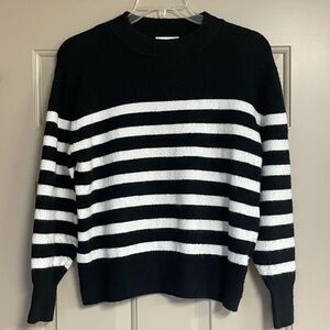 H&M Black and Off-White Striped Crew Neck Sweater